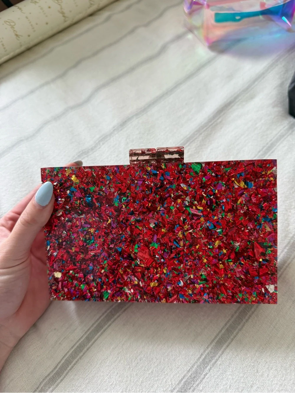 Red Confetti Acrylic Clutch - Women Bags